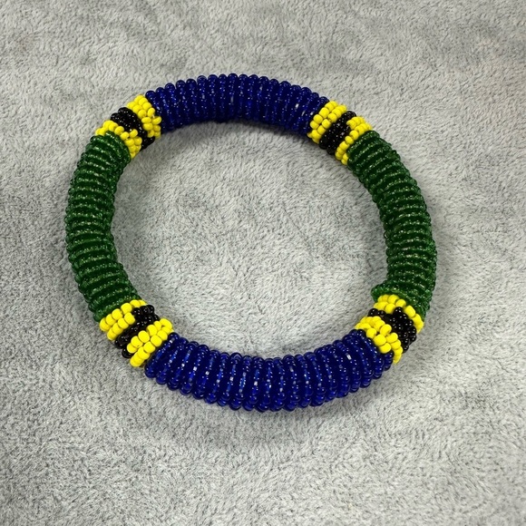 African Tanzania Flag Maasai Seed Bead Bangle Bracelets - Picture 1 of 3